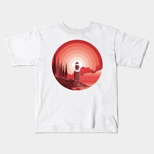 Landscape Lighthouse By The Sea Chartreuse Dark Nautical Kids T-Shirt